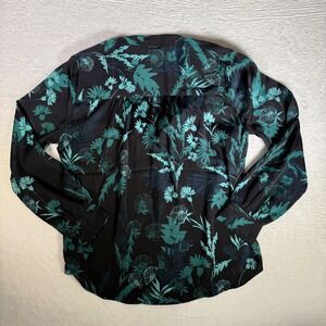 Liverpool Los Angeles Womens Teal Floral Print Button Down Blouse‎ Shirt Sz S